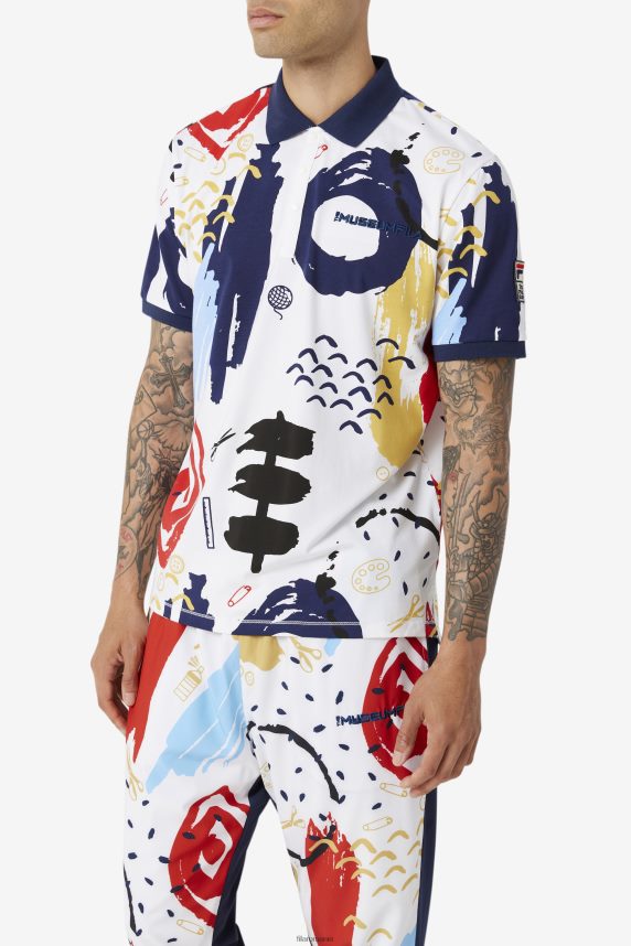 alb/peacoat/rosu fila fila x the museum printed polo LTP2R6417 alb/peaton/rosu FILA