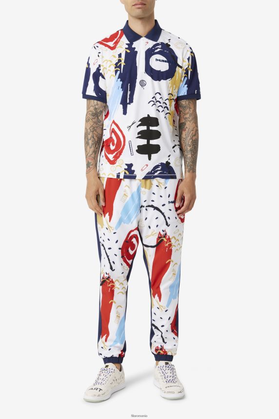 alb/peacoat/rosu fila fila x the museum printed polo LTP2R6417 alb/peaton/rosu FILA